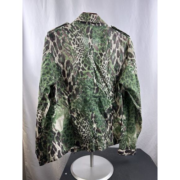 Vintage Script Women’s Green Animal Print Button Down Blouse W/ Pockets Size 14 - Picture 3 of 4